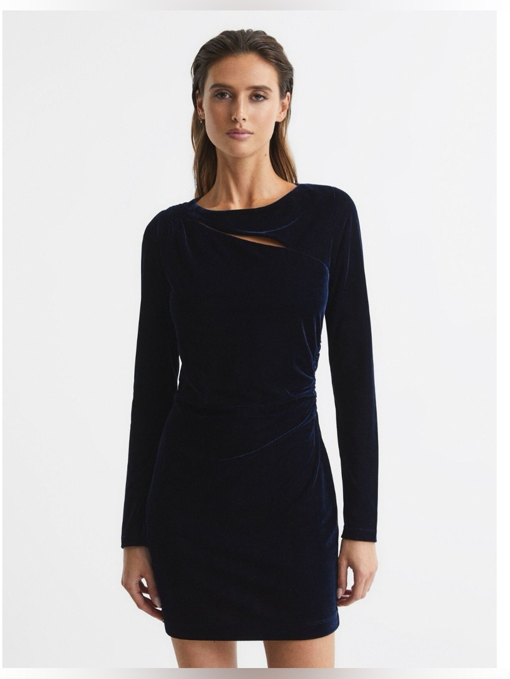 Reiss Katie Cut Out Velvet Mini Dress Navy Size 2